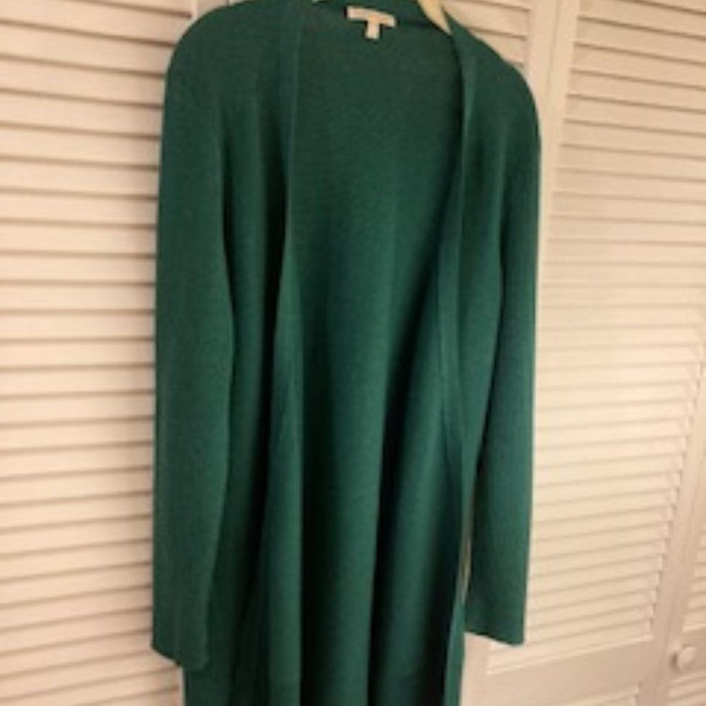Eileen Fisher duster length green cardigan size Small